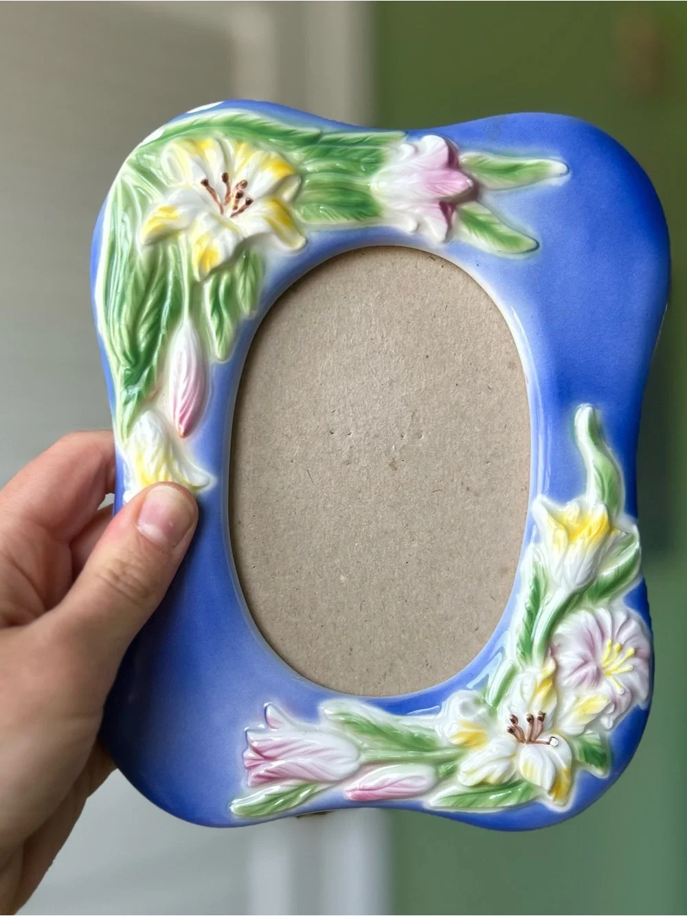 Vibrant Blue Floral Glossy Textured Ceramic Picture Frame